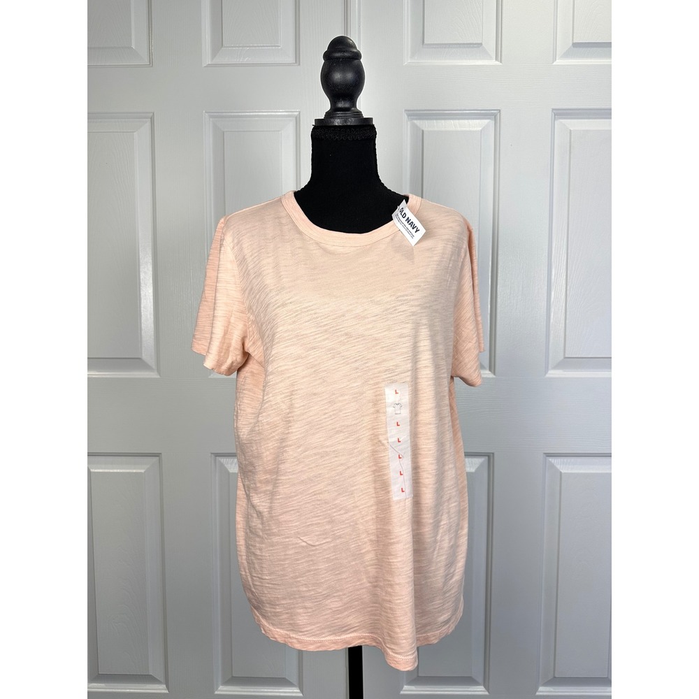 Old Navy Everywear Slub Knit T-Shirt Peach Pink Short Sleeve Cotton Large NWT